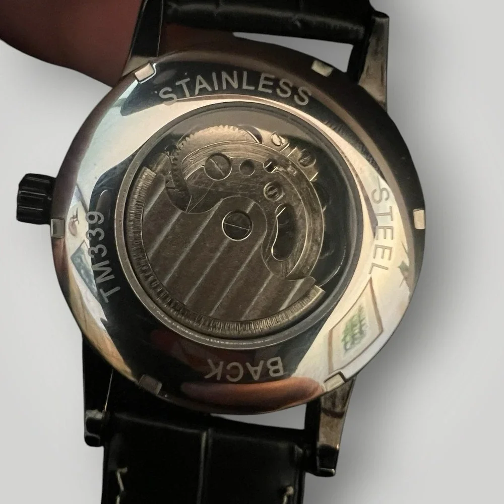 Forsining TM339 Automatic Mechanical Watch Moon Phase Open Heart Black Gold 43mm